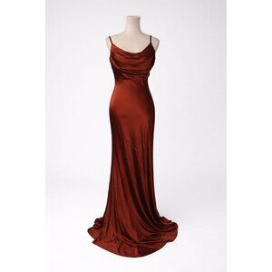 Revelry Skye Satin Side Zip Dress Size 12 Burnt Orange Double Slit NWT